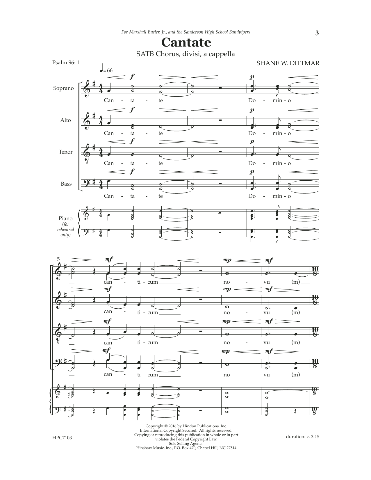 Shane Dittmar Cantate sheet music notes and chords. Download Printable PDF.