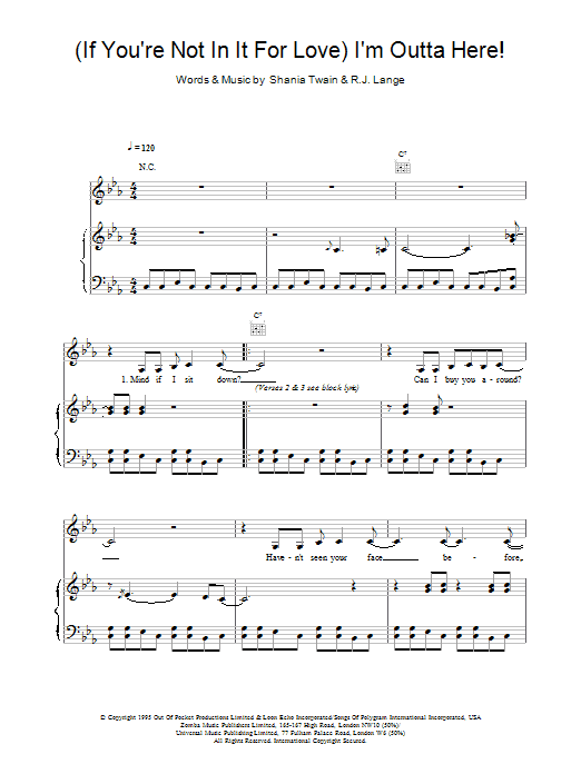 Shania Twain (If You're Not In It For Love) I'm Outta Here! sheet music notes and chords. Download Printable PDF.
