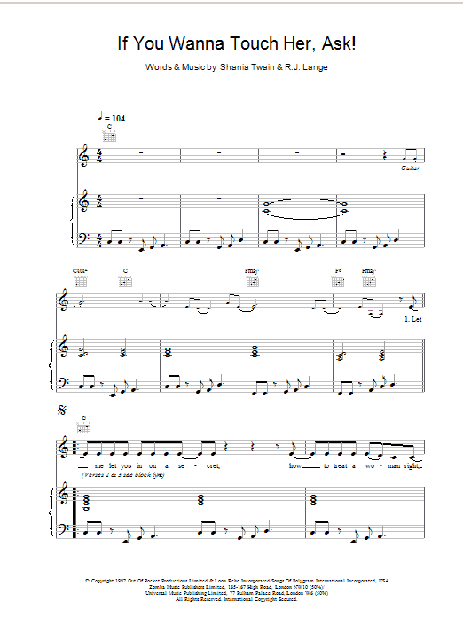 Shania Twain If You Wanna Touch Her, Ask! sheet music notes and chords. Download Printable PDF.