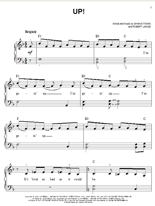 Shania Twain Up! sheet music notes and chords. Download Printable PDF.