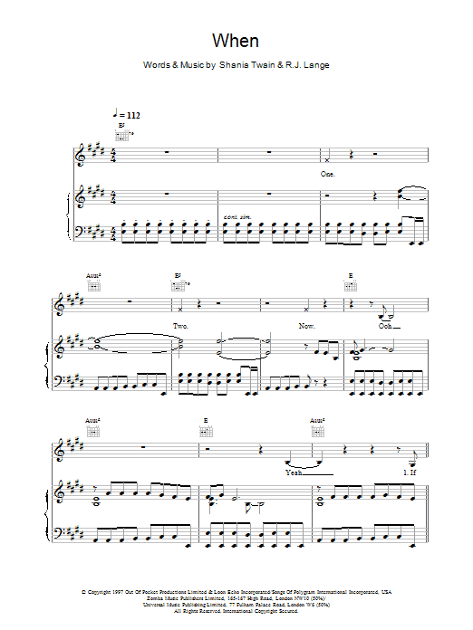 Shania Twain When sheet music for Piano, Vocal & Guitar in minutes. Price: 7.8900$ Shania Twain When sheet music notes and chords. Download Printable PDF.