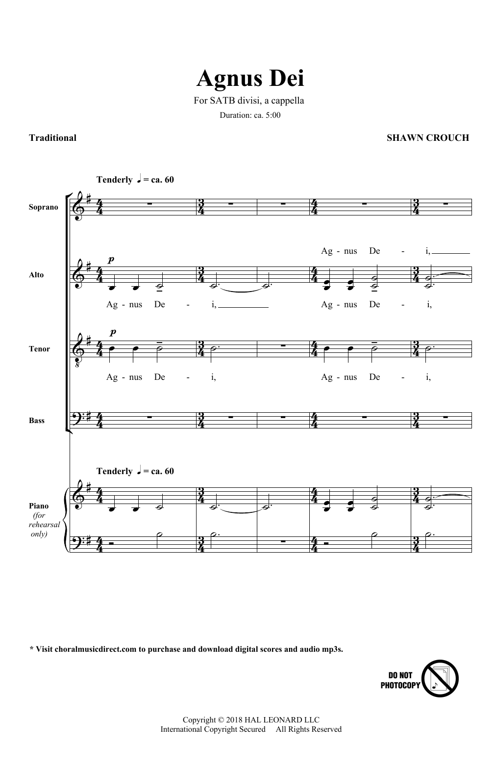 Shawn Crouch Agnus Dei sheet music notes and chords. Download Printable PDF.