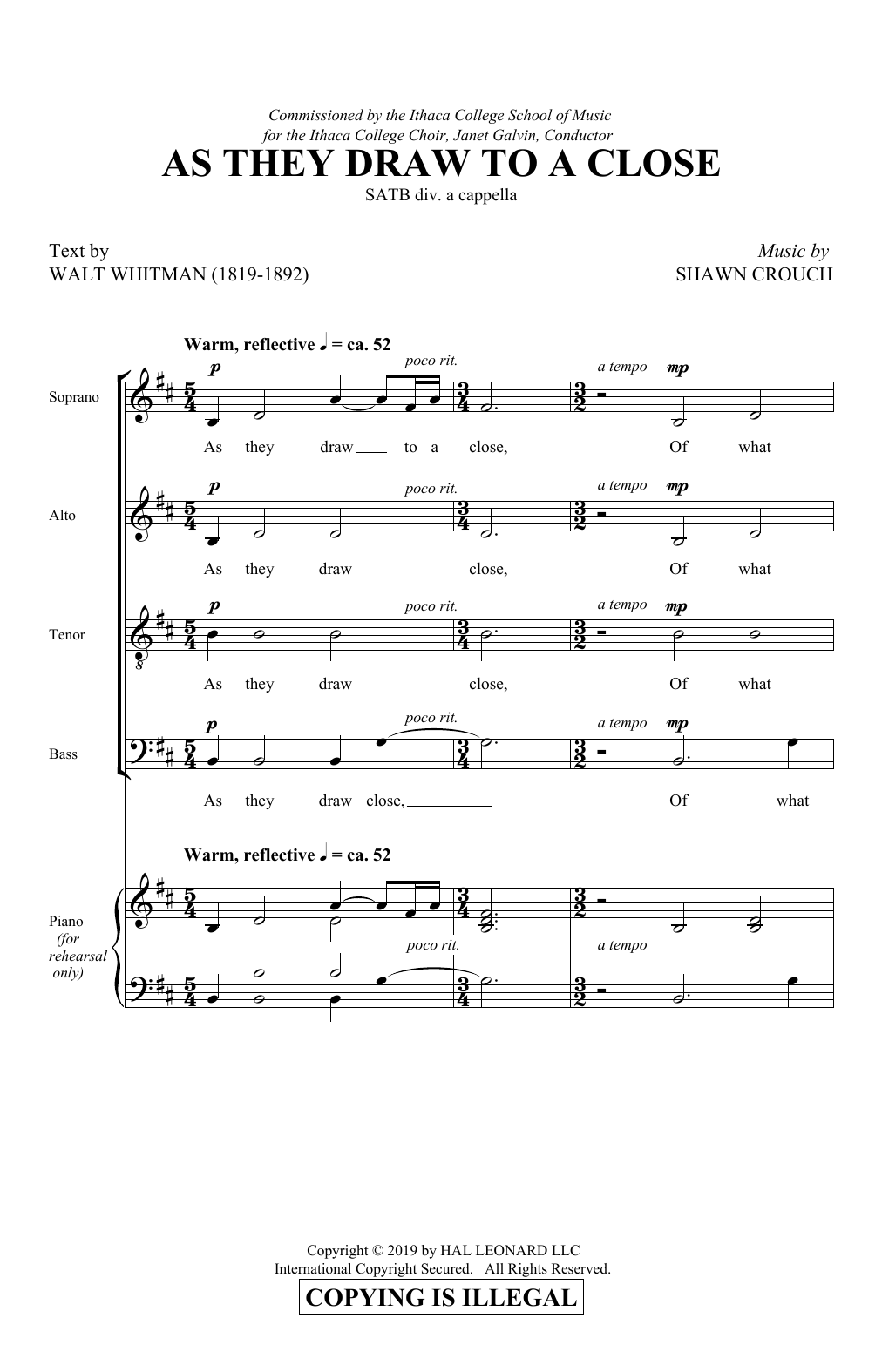 Learn to play Shawn Crouch As They Draw To A Close sheet music for SATB Choir in minutes. Price: 3.9900$ Shawn Crouch As They Draw To A Close sheet music notes and chords arranged for SATB Choir
