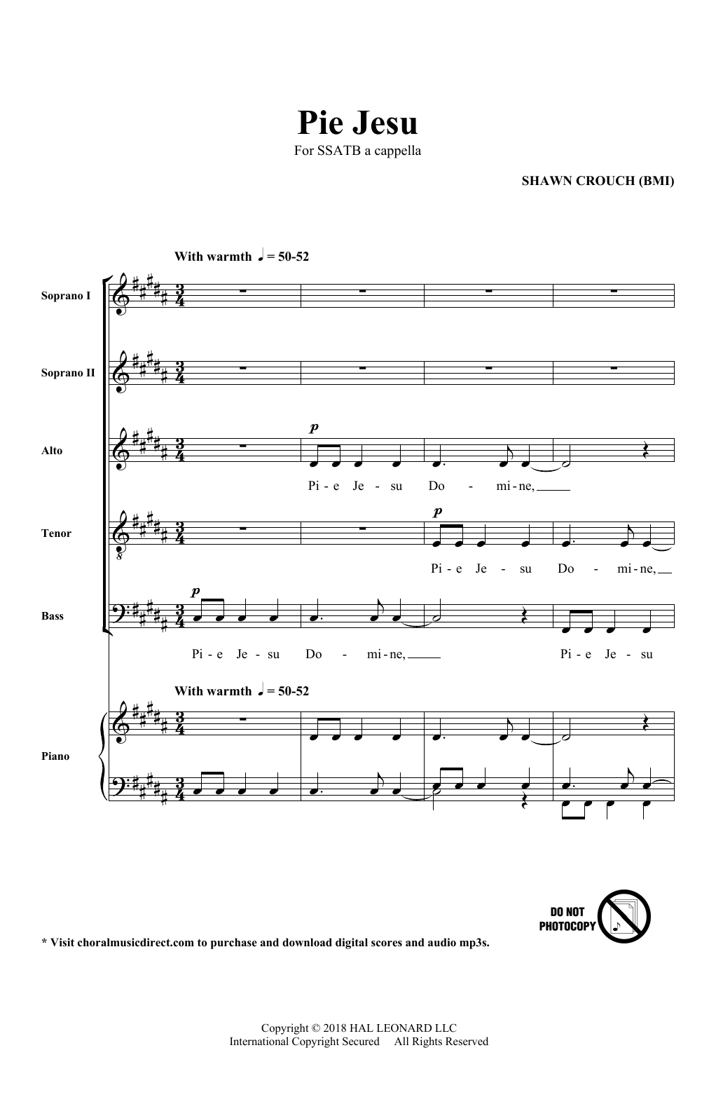 Shawn Crouch Pie Jesu sheet music notes and chords. Download Printable PDF.