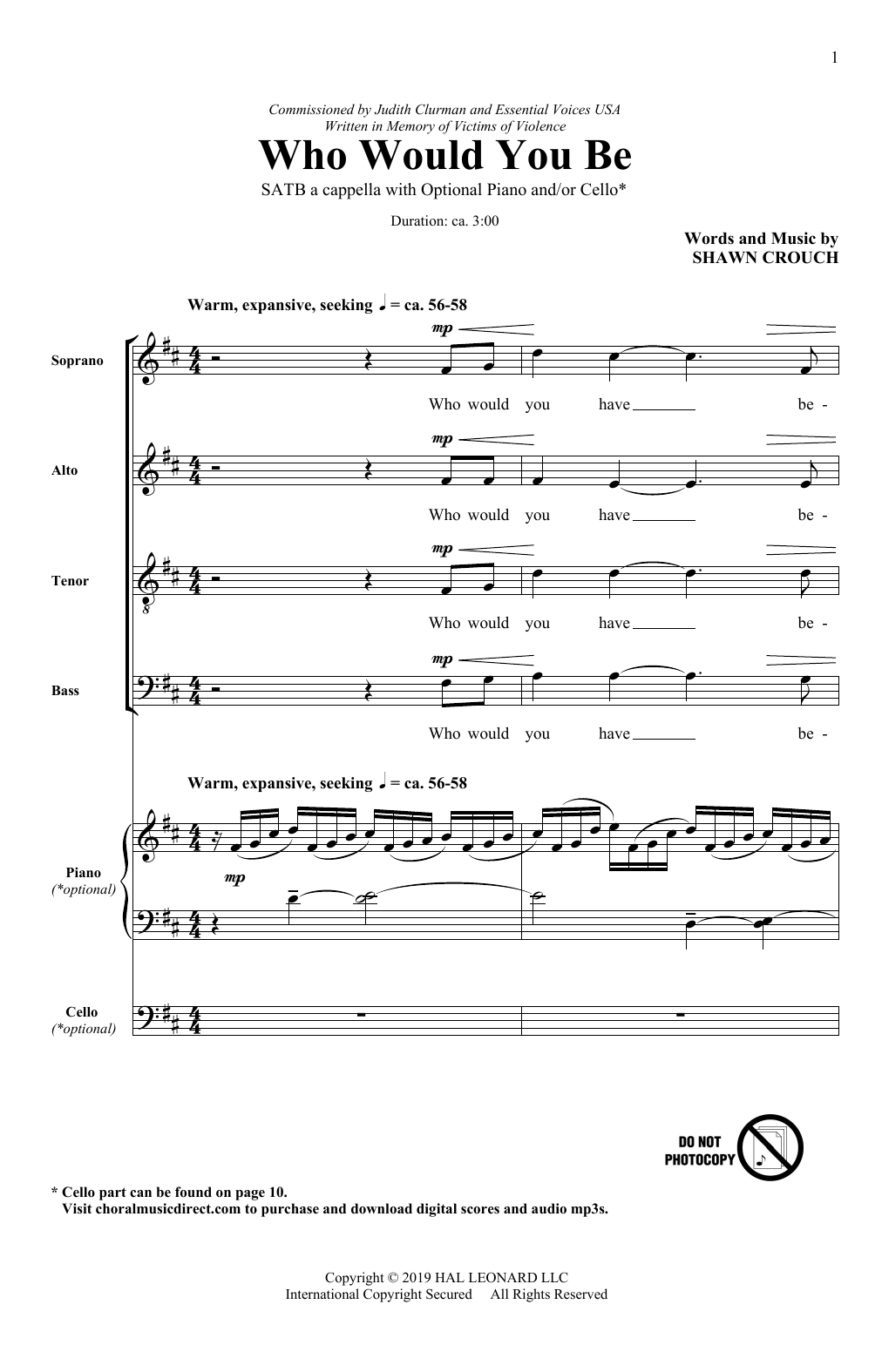 Learn to play Shawn Crouch Who Would You Be? sheet music for SATB Choir in minutes. Price: 3.9900$ Shawn Crouch Who Would You Be? sheet music notes and chords arranged for SATB Choir