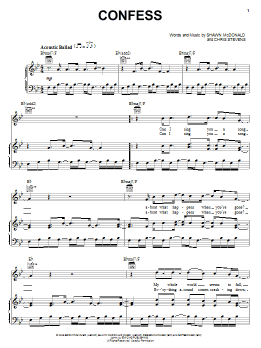 Shawn McDonald Confess sheet music notes and chords. Download Printable PDF.