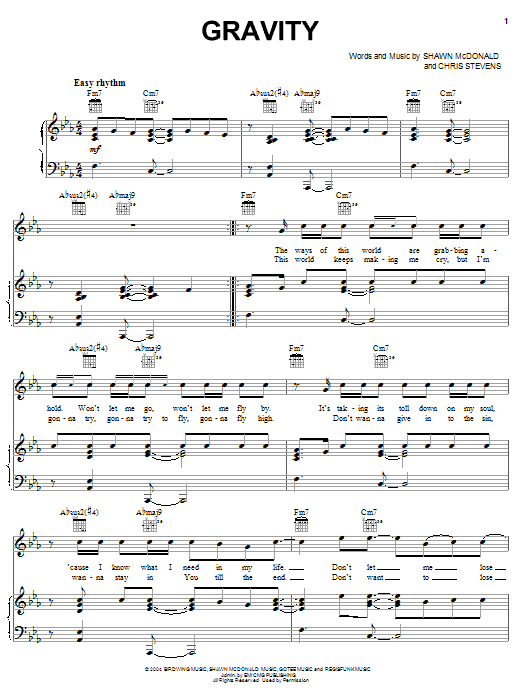 Shawn McDonald Gravity sheet music notes and chords. Download Printable PDF.