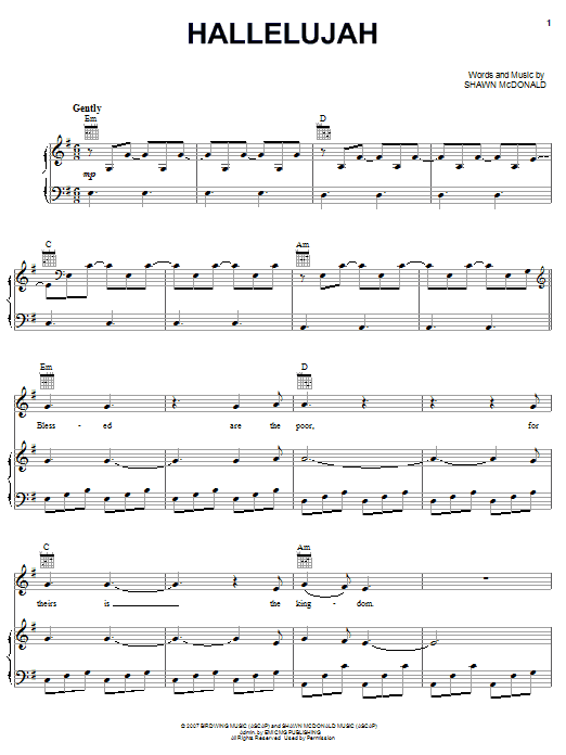 Shawn McDonald Hallelujah sheet music notes and chords. Download Printable PDF.