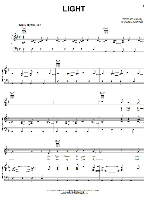 Shawn McDonald Light sheet music notes and chords. Download Printable PDF.