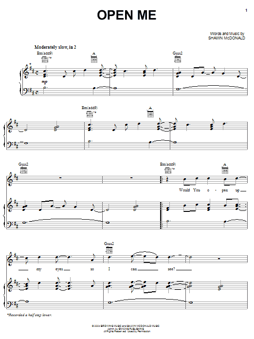 Shawn McDonald Open Me sheet music notes and chords. Download Printable PDF.