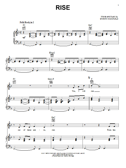 Shawn McDonald Rise sheet music notes and chords. Download Printable PDF.