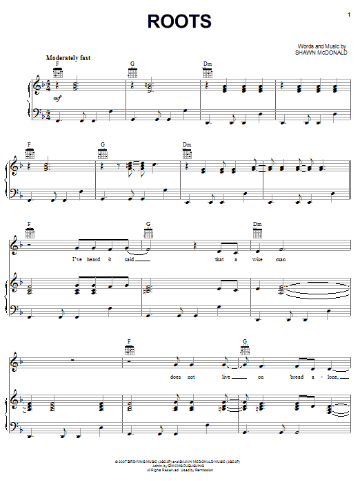 Shawn McDonald Roots sheet music notes and chords. Download Printable PDF.