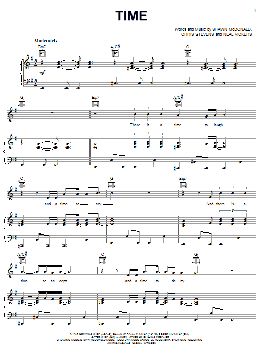 Shawn McDonald Time sheet music notes and chords. Download Printable PDF.