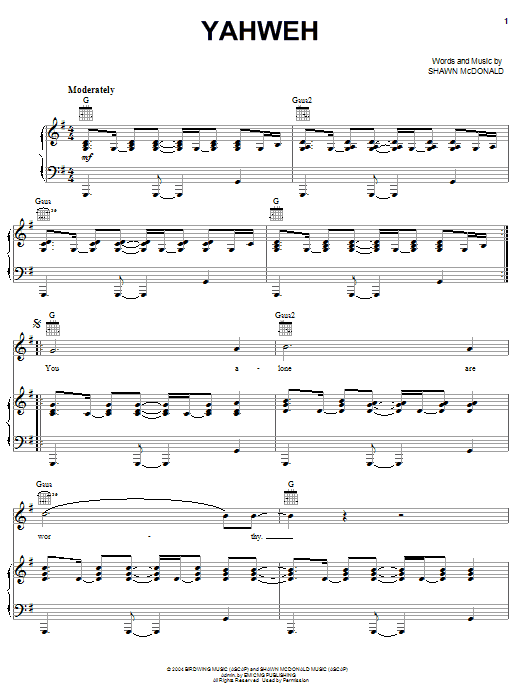 Shawn McDonald Yahweh sheet music notes and chords. Download Printable PDF.