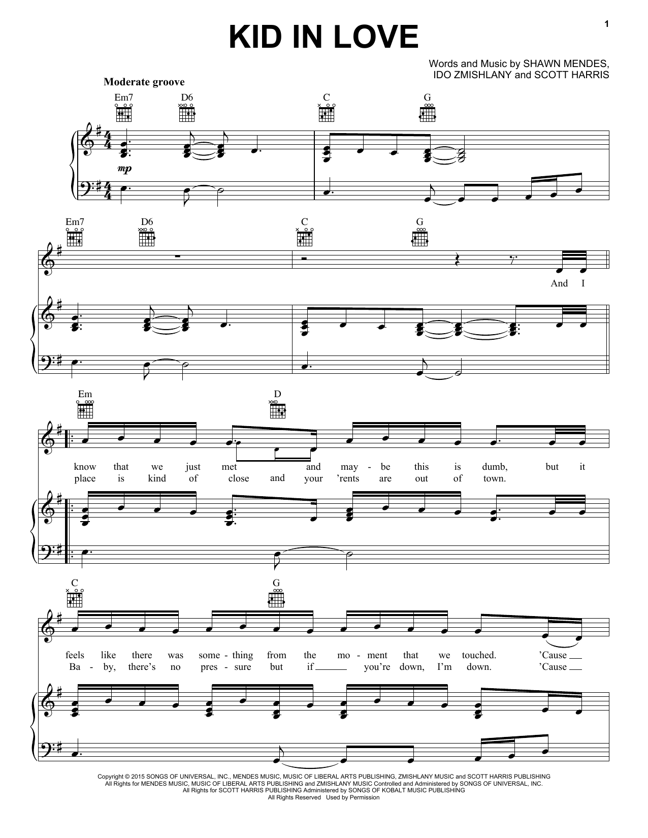 Shawn Mendes Kid In Love sheet music notes and chords. Download Printable PDF.