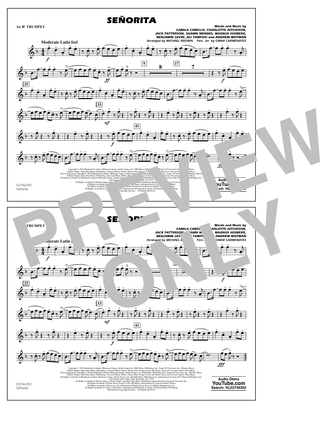 Learn to play Shawn Mendes & Camila Cabello Señorita (arr. Carmenates and Brown) - 1st Bb Trumpet sheet music for Marching Band in minutes. Shawn Mendes & Camila Cabello Señorita (arr. Carmenates and Brown) - 1st Bb Trumpet sheet music notes and chords. Download Printable PDF.
