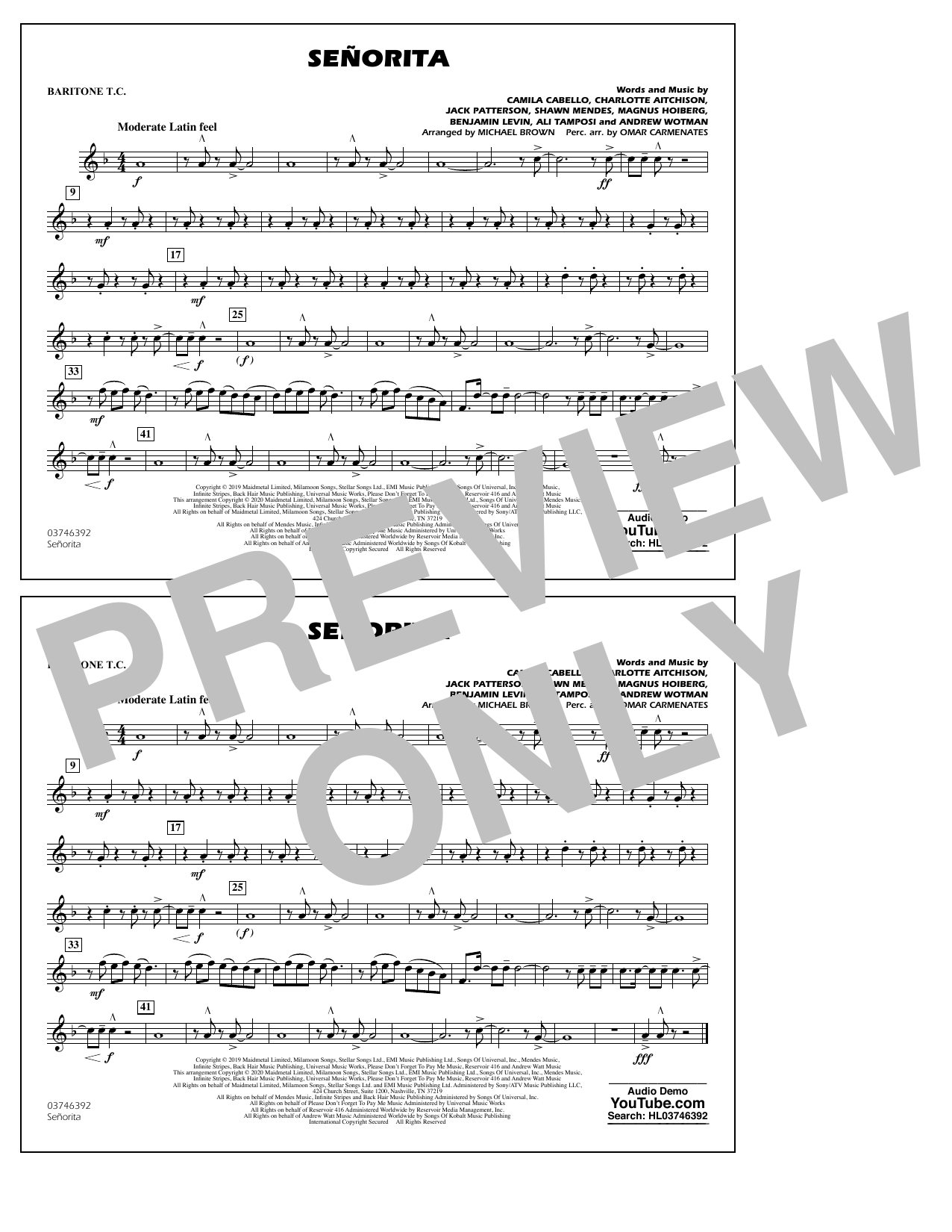 Learn to play Shawn Mendes & Camila Cabello Señorita (arr. Carmenates and Brown) - Baritone T.C. sheet music for Marching Band in minutes. Shawn Mendes & Camila Cabello Señorita (arr. Carmenates and Brown) - Baritone T.C. sheet music notes and chords. Download Printable PDF.