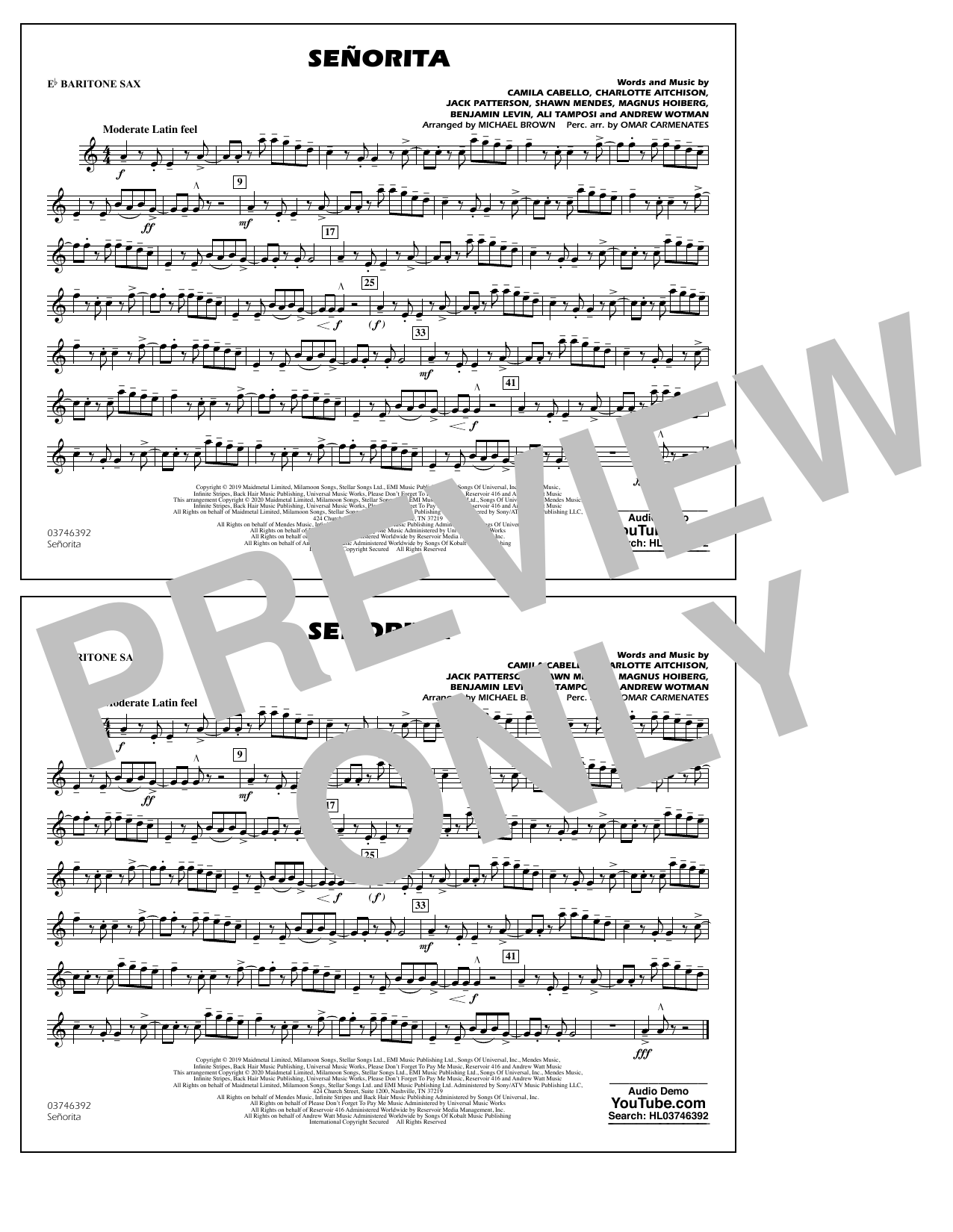 Learn to play Shawn Mendes & Camila Cabello Señorita (arr. Carmenates and Brown) - Eb Baritone Sax sheet music for Marching Band in minutes. Shawn Mendes & Camila Cabello Señorita (arr. Carmenates and Brown) - Eb Baritone Sax sheet music notes and chords. Download Printable PDF.