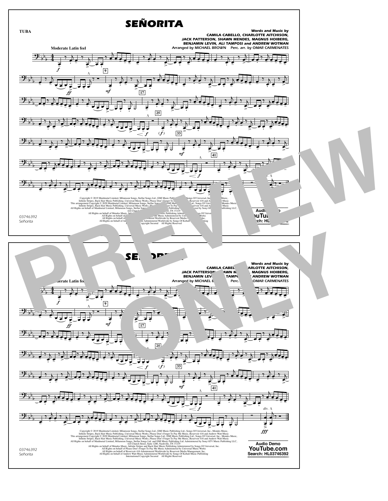 Learn to play Shawn Mendes & Camila Cabello Señorita (arr. Carmenates and Brown) - Tuba sheet music for Marching Band in minutes. Shawn Mendes & Camila Cabello Señorita (arr. Carmenates and Brown) - Tuba sheet music notes and chords. Download Printable PDF.