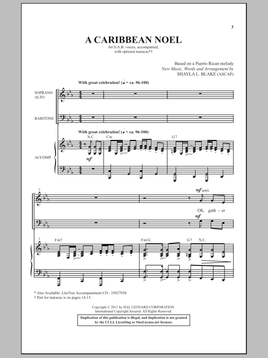 Shayla Blake A Caribbean Noel sheet music notes and chords. Download Printable PDF.