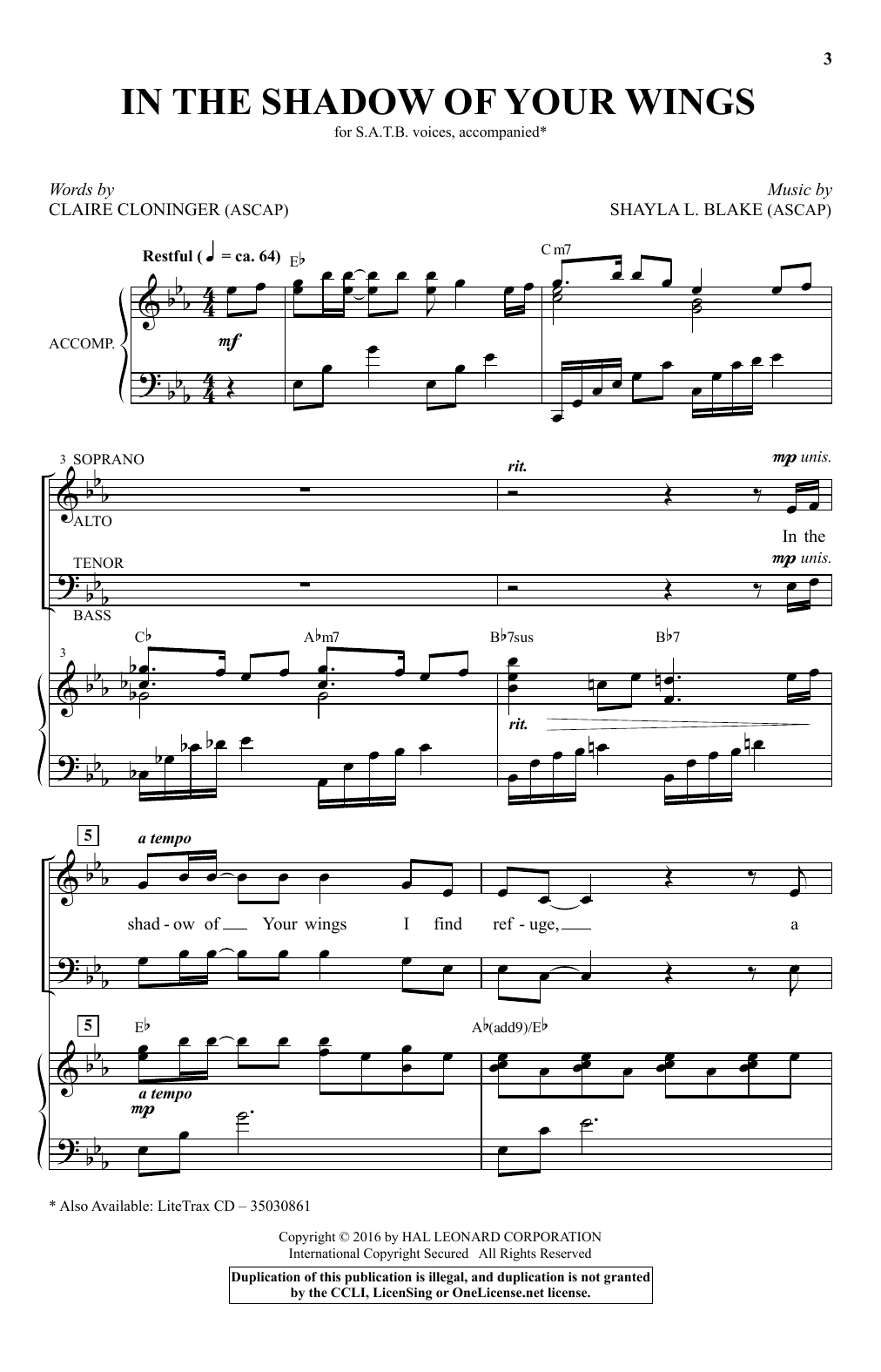 Learn to play Shayla L. Blake In The Shadow Of Your Wings sheet music for SATB Choir in minutes. Price: 3.9900$ Shayla L. Blake In The Shadow Of Your Wings sheet music notes and chords arranged for SATB Choir