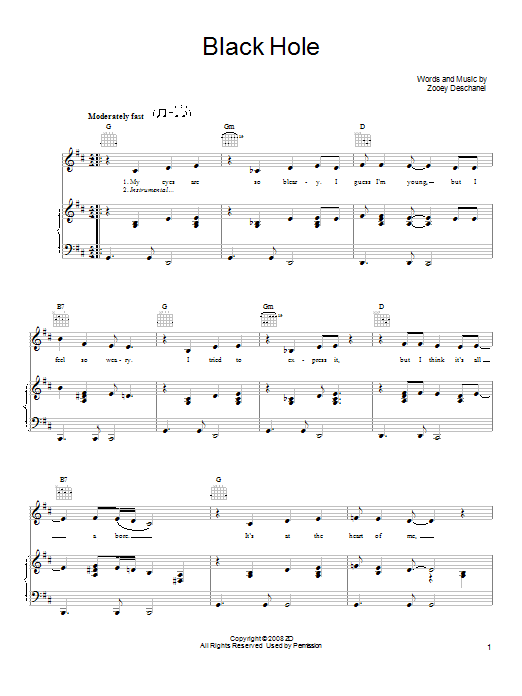 She & Him Black Hole sheet music notes and chords. Download Printable PDF.