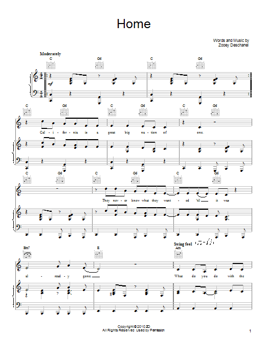 She & Him Home sheet music notes and chords. Download Printable PDF.