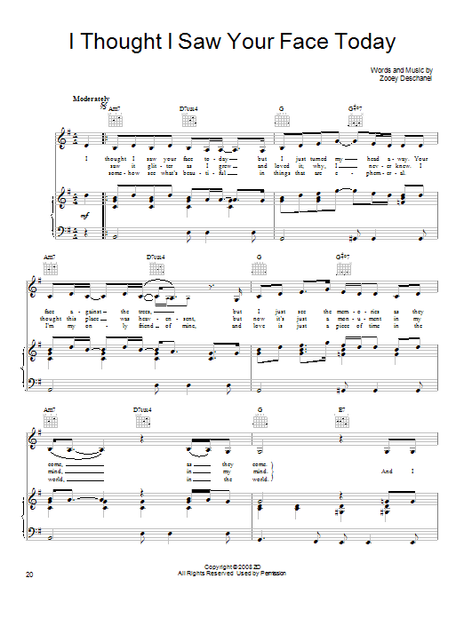 Learn to play She & Him I Thought I Saw Your Face Today sheet music for Piano, Vocal & Guitar (Right-Hand Melody) in minutes. She & Him I Thought I Saw Your Face Today sheet music notes and chords. Download Printable PDF.