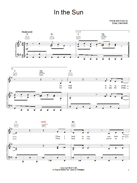 Learn to play She & Him In The Sun sheet music for Piano, Vocal & Guitar (Right-Hand Melody) in minutes. She & Him In The Sun sheet music notes and chords. Download Printable PDF.