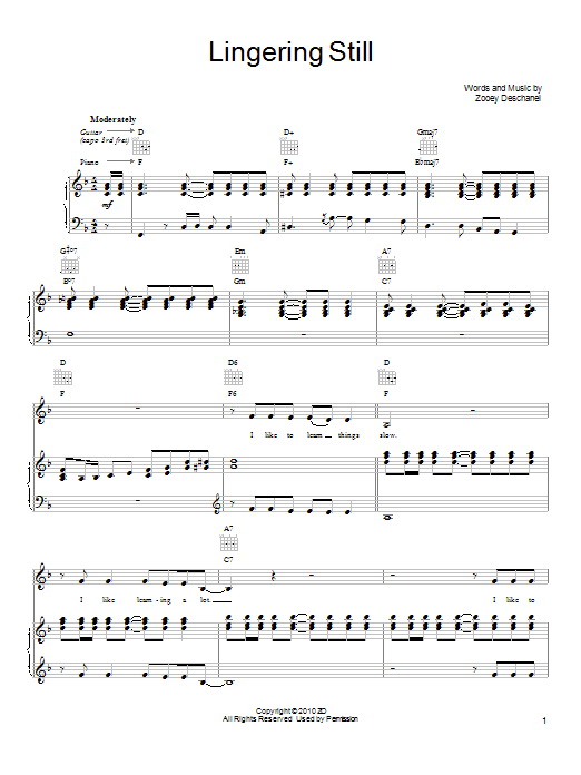 She & Him Lingering Still sheet music notes and chords. Download Printable PDF.