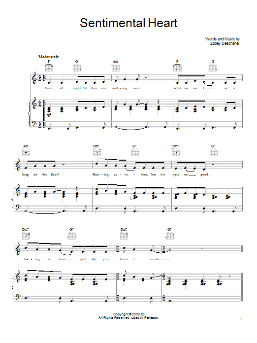 She & Him Sentimental Heart sheet music notes and chords. Download Printable PDF.