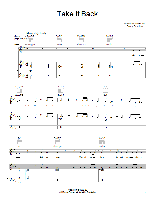 She & Him Take It Back sheet music notes and chords. Download Printable PDF.