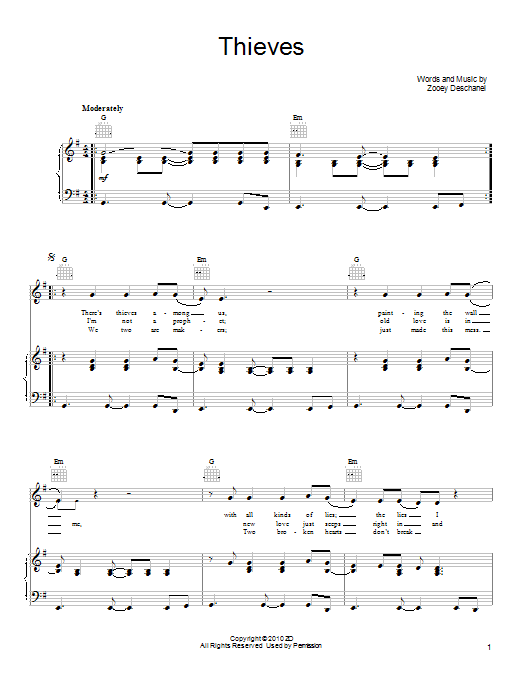 She & Him Thieves sheet music notes and chords. Download Printable PDF.