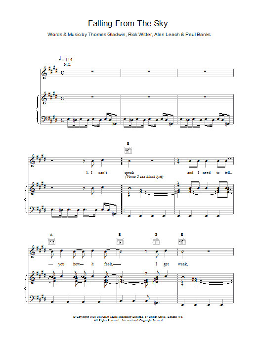 Shed 7 Falling From the Sky sheet music notes and chords - Download Printable PDF and start playing in minutes.