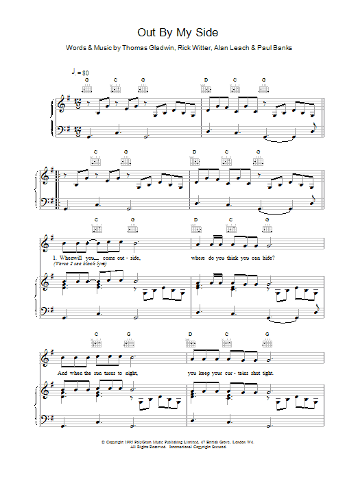Shed 7 Out By My Side sheet music notes and chords. Download Printable PDF.
