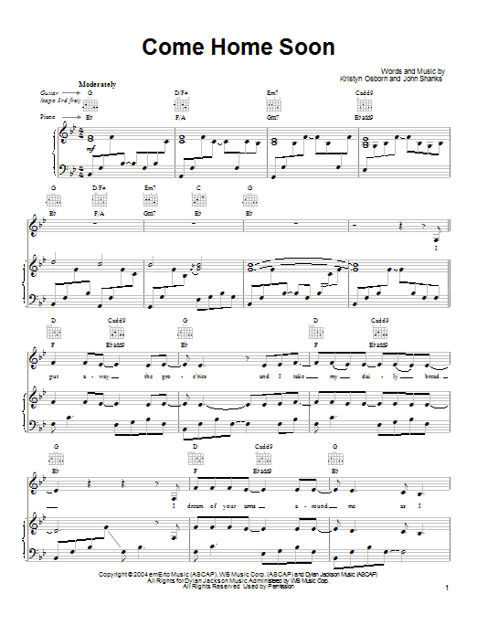 SheDaisy Come Home Soon sheet music notes and chords. Download Printable PDF.