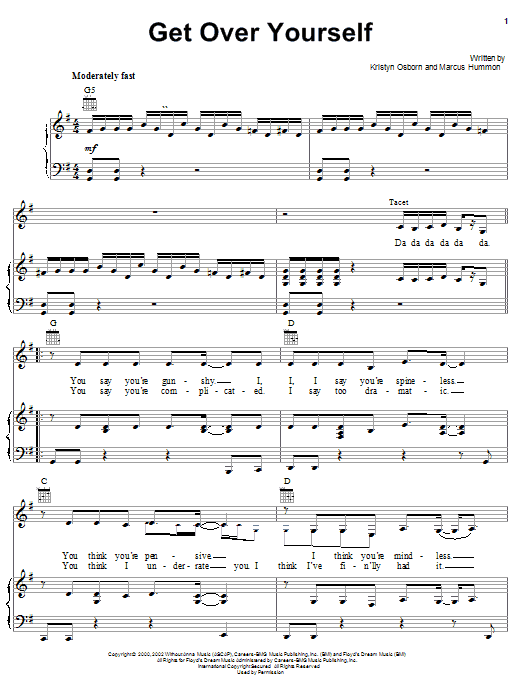 SHeDAISY Get Over Yourself sheet music notes and chords. Download Printable PDF.