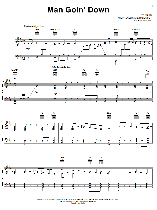 SHeDAISY Man Goin' Down sheet music notes and chords. Download Printable PDF.