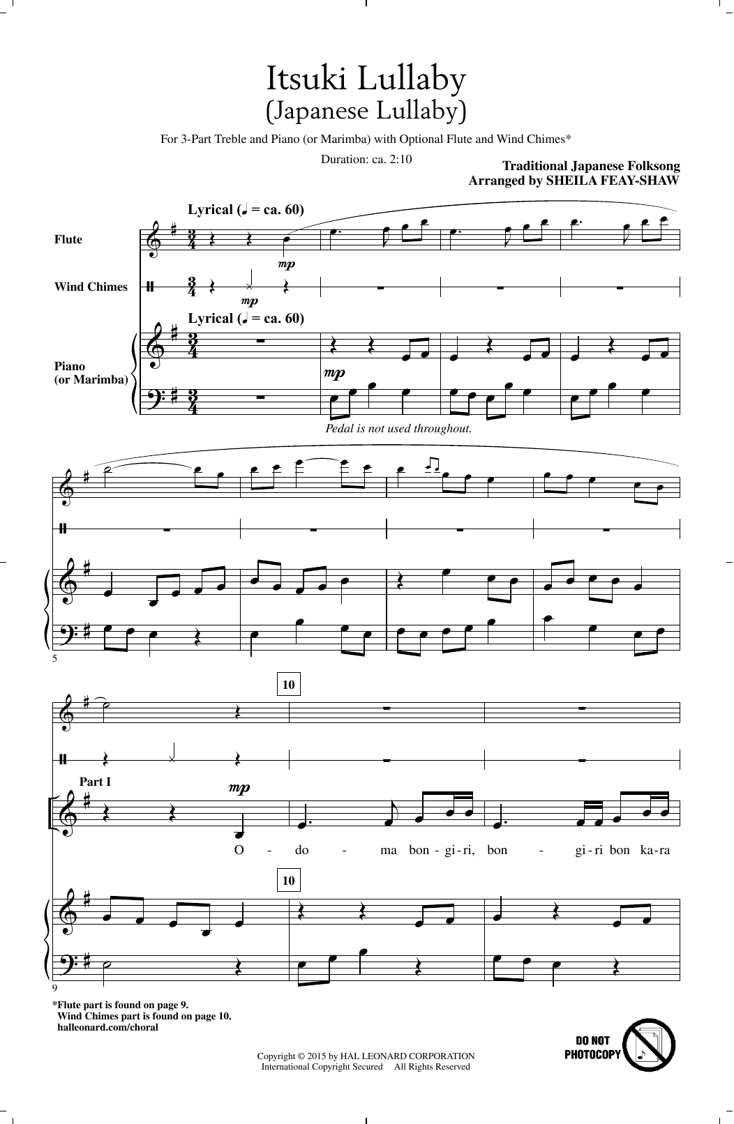 Japanese Folksong Itsuki Lullaby (arr. Sheila Feay-Shaw) sheet music notes and chords. Download Printable PDF.