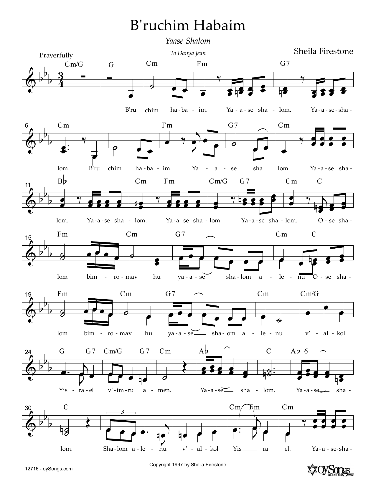 Sheila Firestone B'ruchim Habaim sheet music notes and chords. Download Printable PDF.