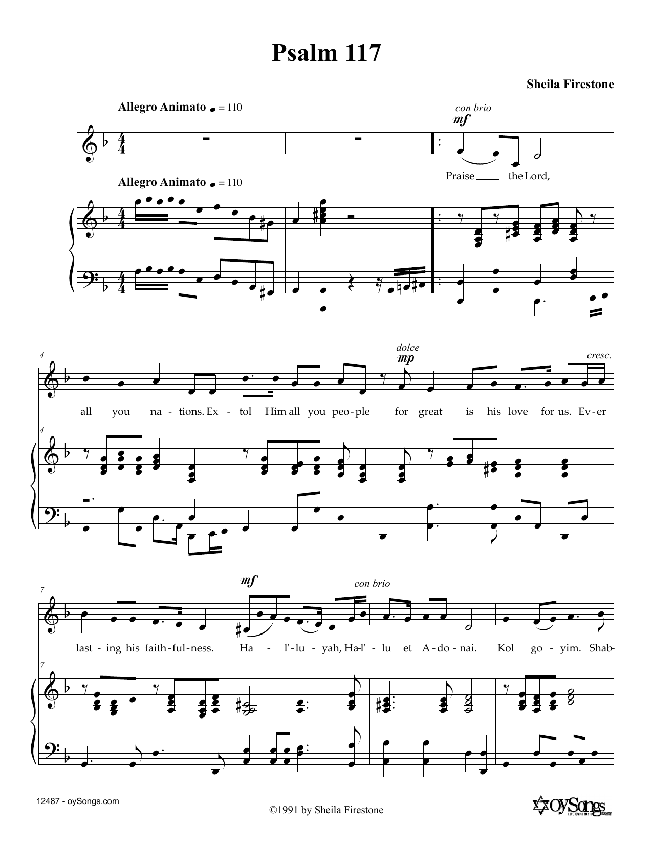 Sheila Firestone Psalm 117 sheet music notes and chords. Download Printable PDF.