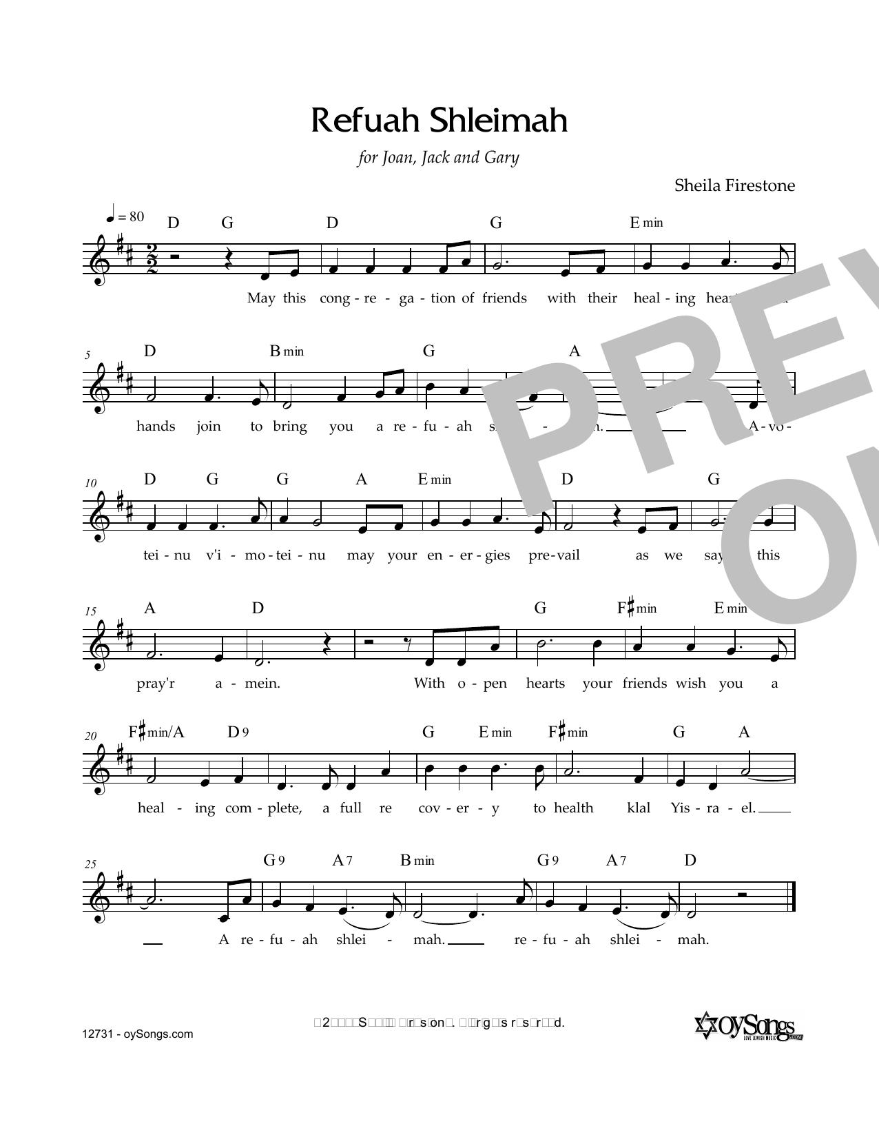 Sheila Firestone Refuah Shleimah sheet music notes and chords. Download Printable PDF.