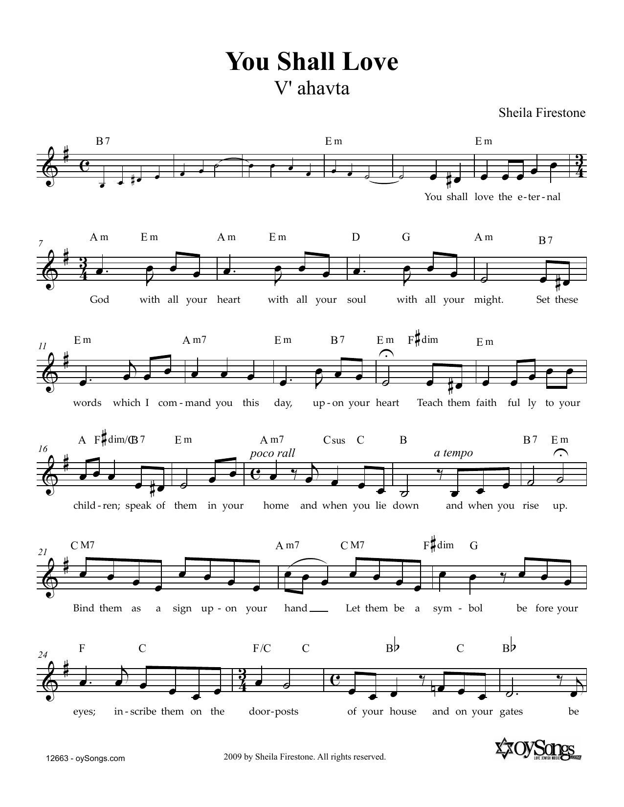 Sheila Firestone You Shall Love sheet music notes and chords. Download Printable PDF.