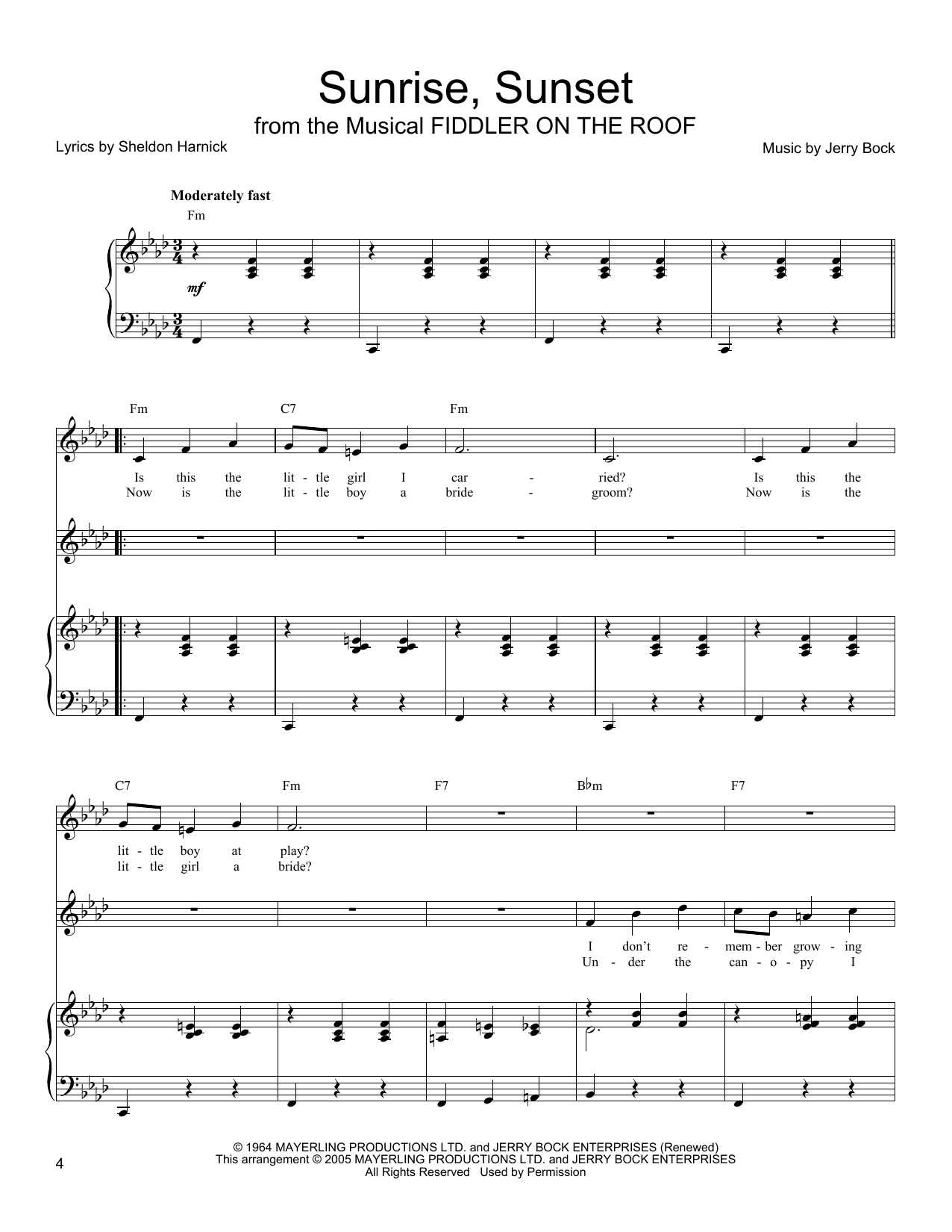 Sheldon Harnick Sunrise, Sunset sheet music notes and chords. Download Printable PDF.