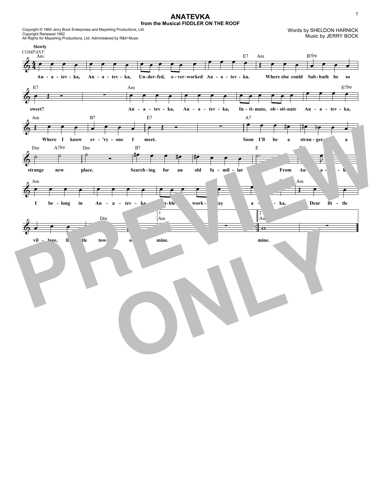 Learn to play Sheldon Harnick Anatevka sheet music for Lead Sheet / Fake Book in minutes. Price: 5.9900$ Sheldon Harnick Anatevka sheet music notes and chords arranged for Lead Sheet / Fake Book