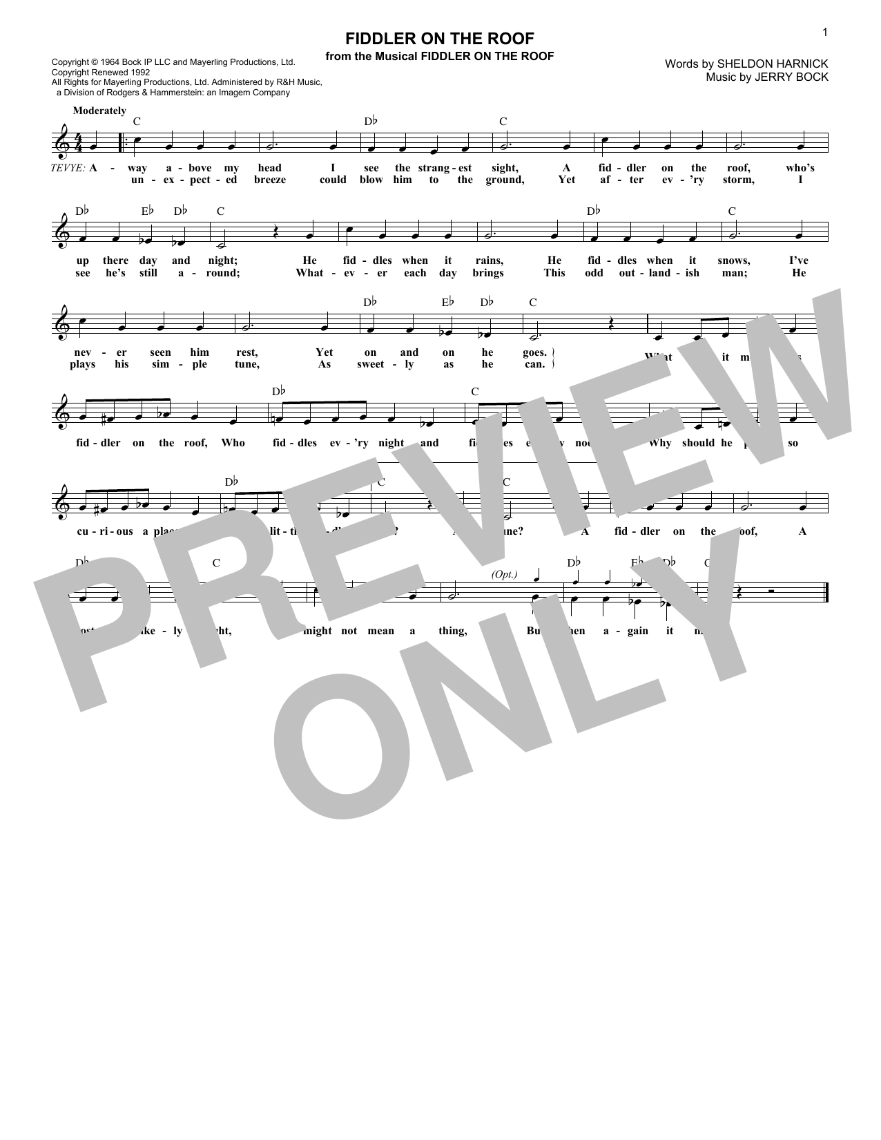 Learn to play Sheldon Harnick Fiddler On The Roof sheet music for Lead Sheet / Fake Book in minutes. Price: 5.9900$ Sheldon Harnick Fiddler On The Roof sheet music notes and chords arranged for Lead Sheet / Fake Book