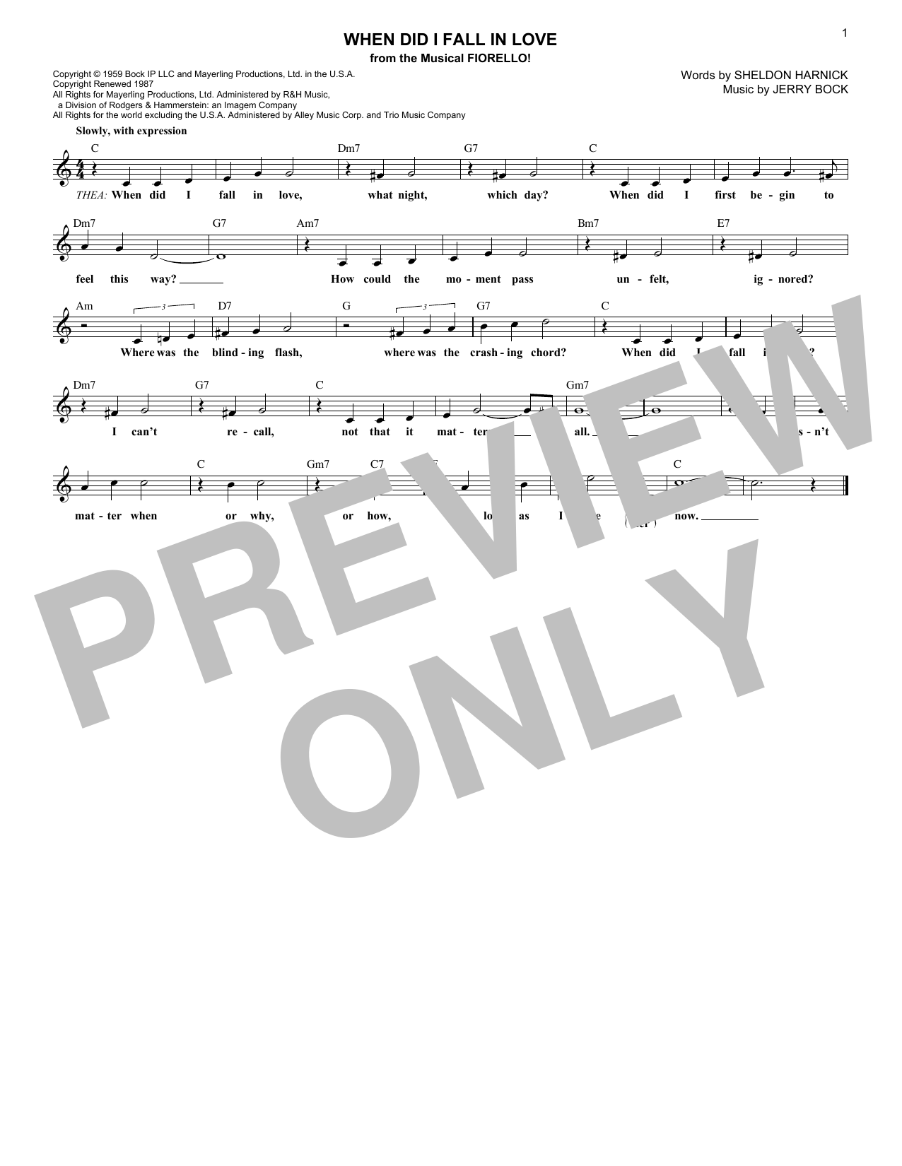 Learn to play Sheldon Harnick When Did I Fall In Love sheet music for Lead Sheet / Fake Book in minutes. Price: 5.9900$ Sheldon Harnick When Did I Fall In Love sheet music notes and chords arranged for Lead Sheet / Fake Book