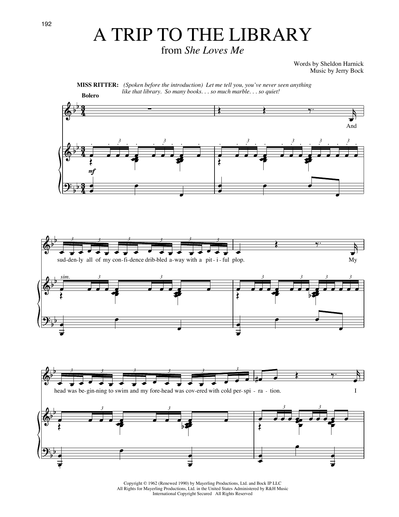 Sheldon Harnick Jerry Bock A Trip To The Library From She Loves Me Sheet Music Pdf Notes Chords Musical Show Score Piano Vocal Download Printable Sku 418923