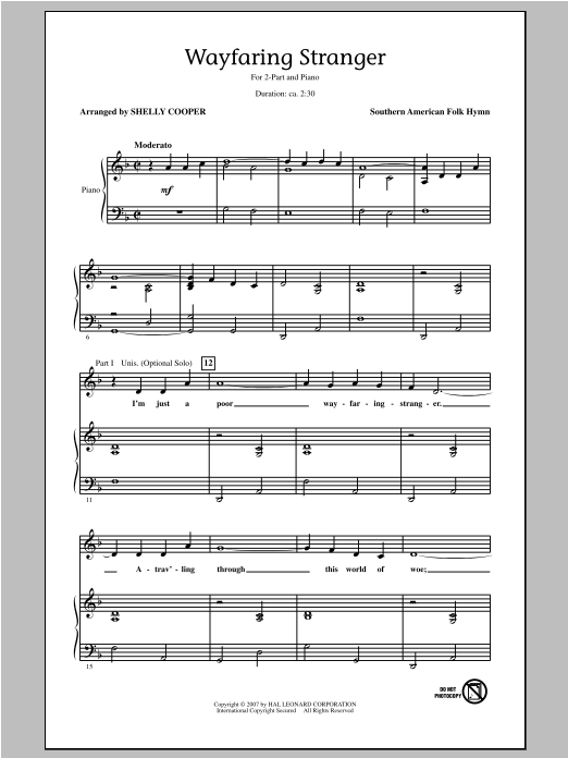 Shelly Cooper Wayfaring Stranger sheet music notes and chords. Download Printable PDF.