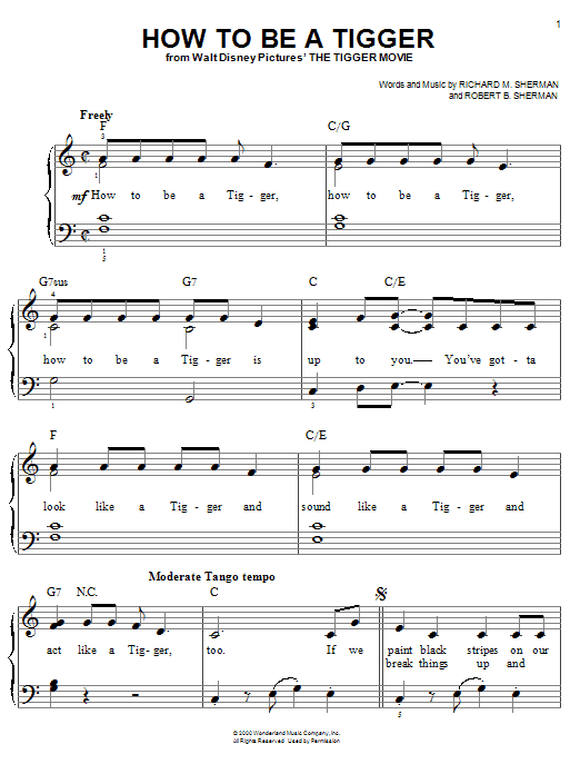 Sherman Brothers How To Be A Tigger sheet music notes and chords. Download Printable PDF.